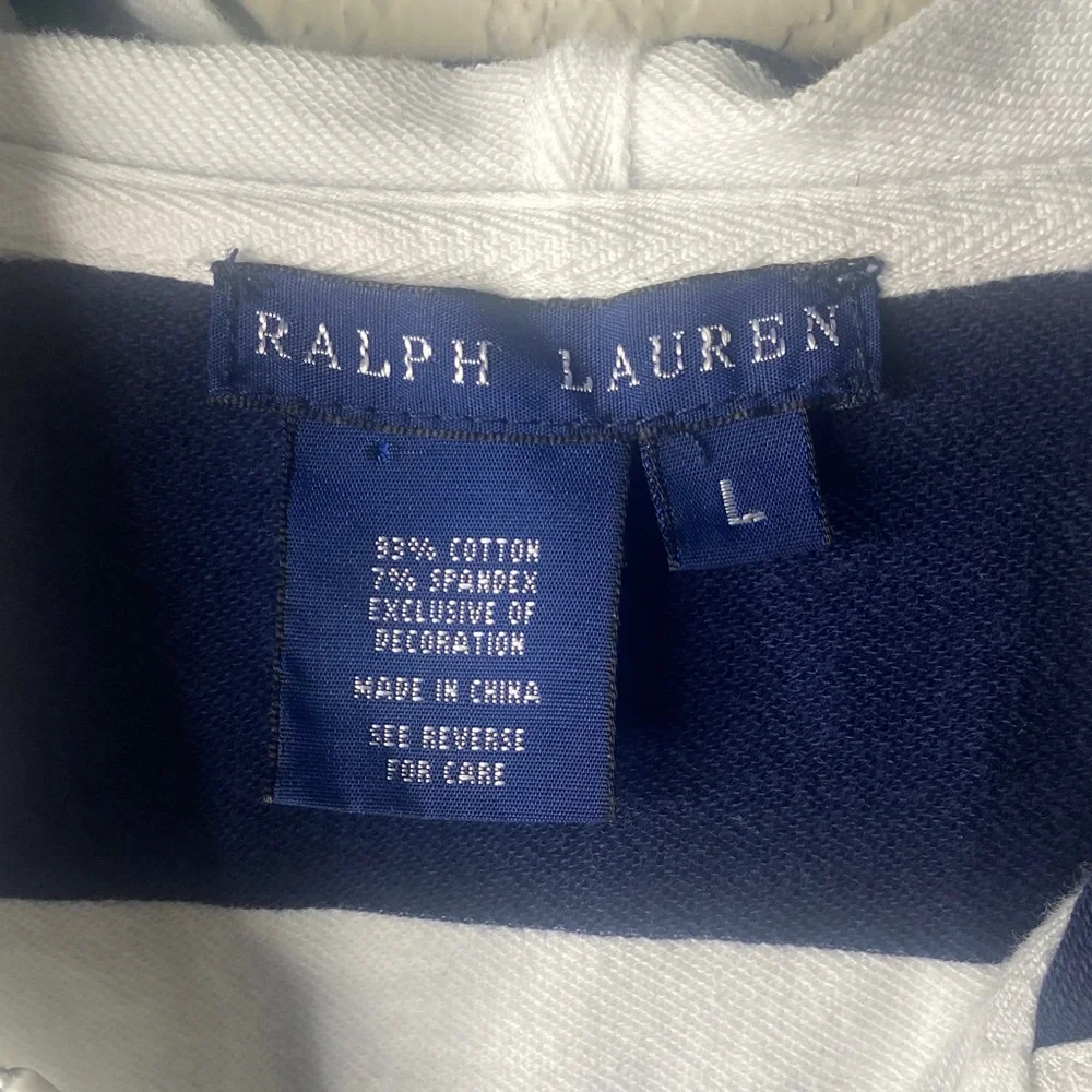 Ralph Lauren Kids Navy & White Striped Zip-Up Hoodie with Pink Horse Polo Logo